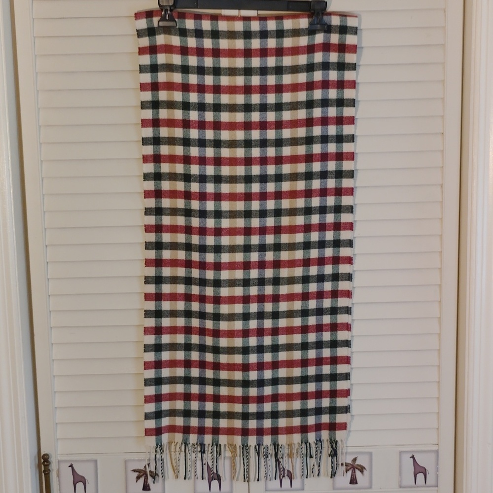 Plaid Fringe Scarf in Cream, Red, Green & Black - Picture 1 of 4